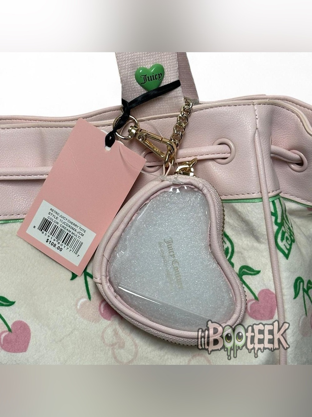 Juicy Couture Retro Cherry Gelato Daydreamer Tote Bag Cream Pink Y2K VIRAL HTF - Picture 4 of 8
